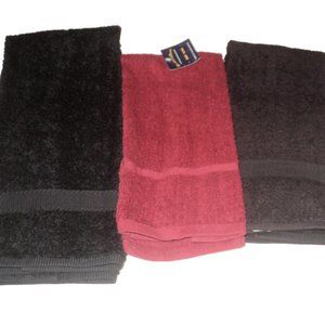 Set of 3 Bath Hand Towels 2 Black, 1 Burgundy Vintage Westpoint Grand Patrician